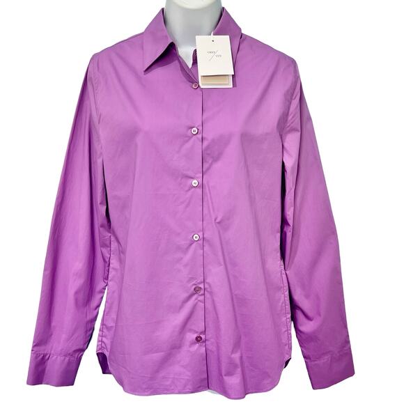 GreyVen Reiki Boyfriend Purple Collared Button Up Blouse Top Size S NEW Tags - Picture 1 of 12